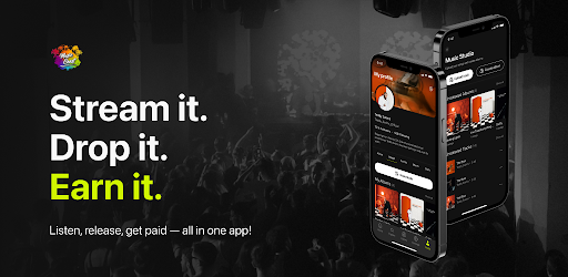 Music Coast app artwork reading Stream it. Drop it. Earn it.